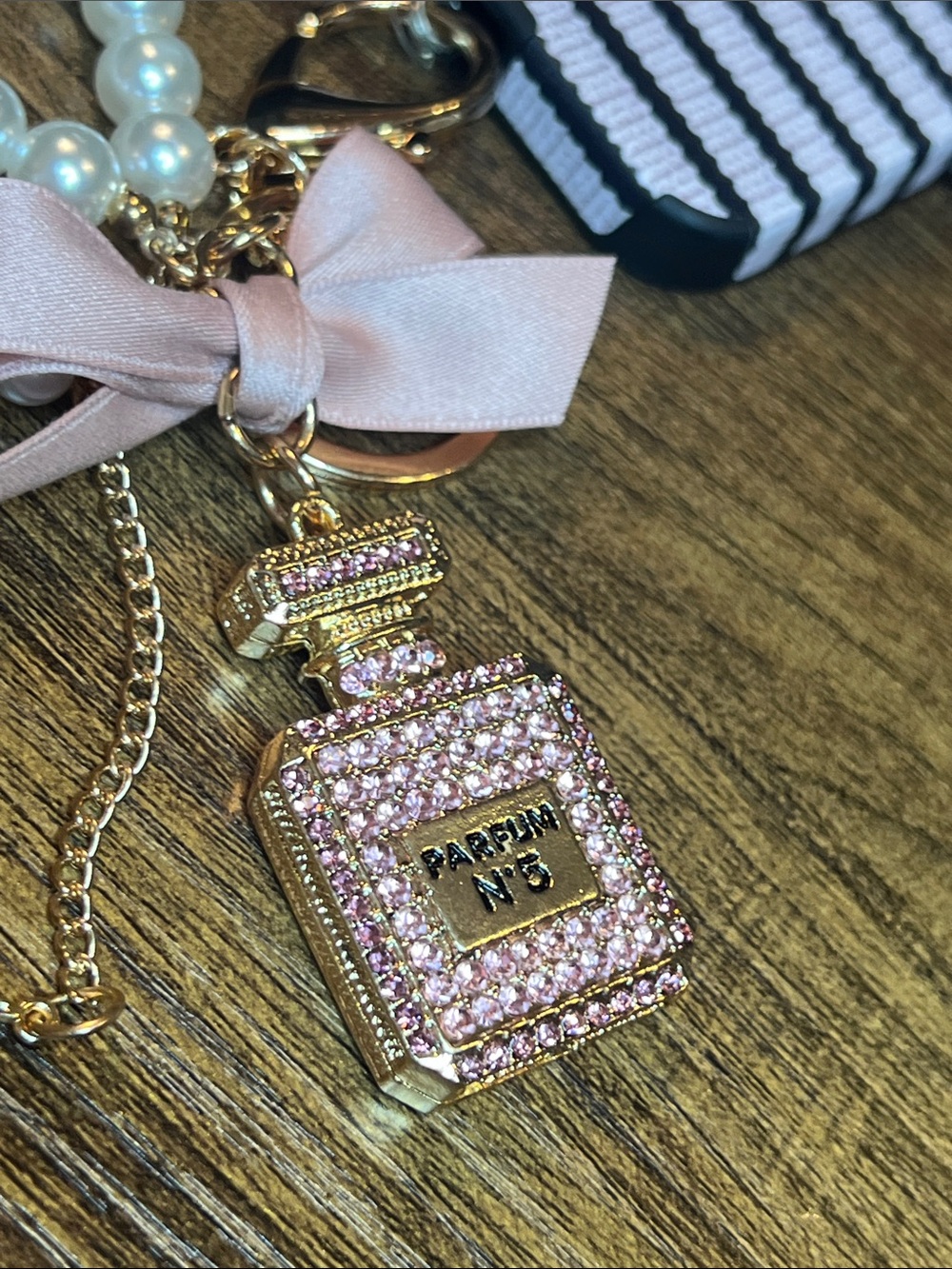 Key Chain/Phone or Bag Charm/ Pink and Pearl - Picture 5 of 8